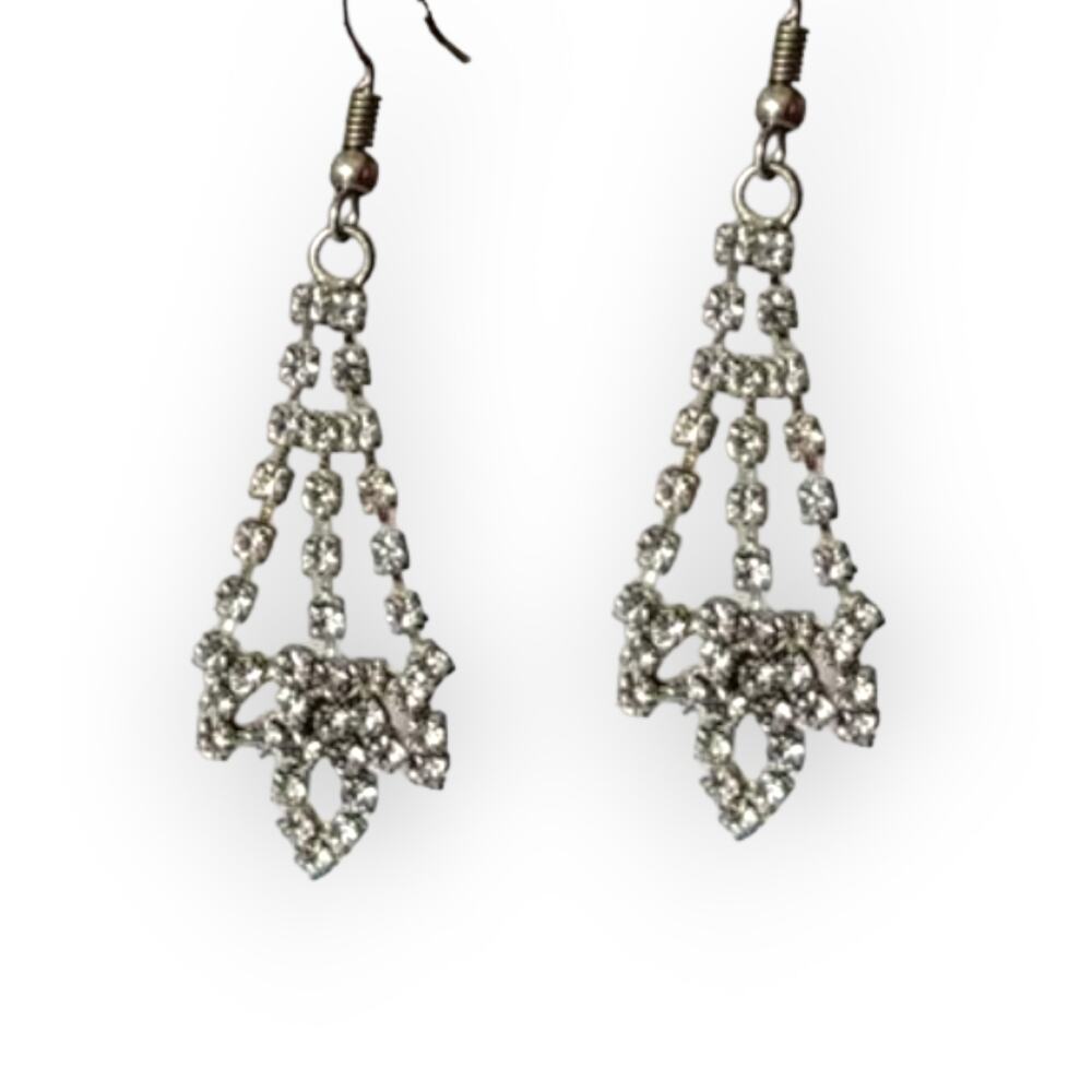 Rhinestone dangle fish hook earrings